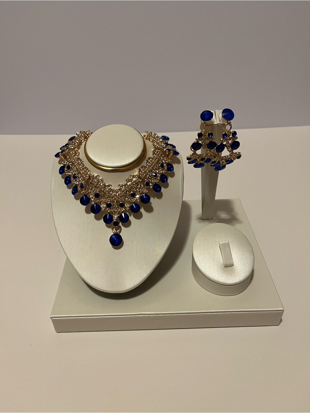 Gold and Royal Blue Statement Necklace and Earring Set